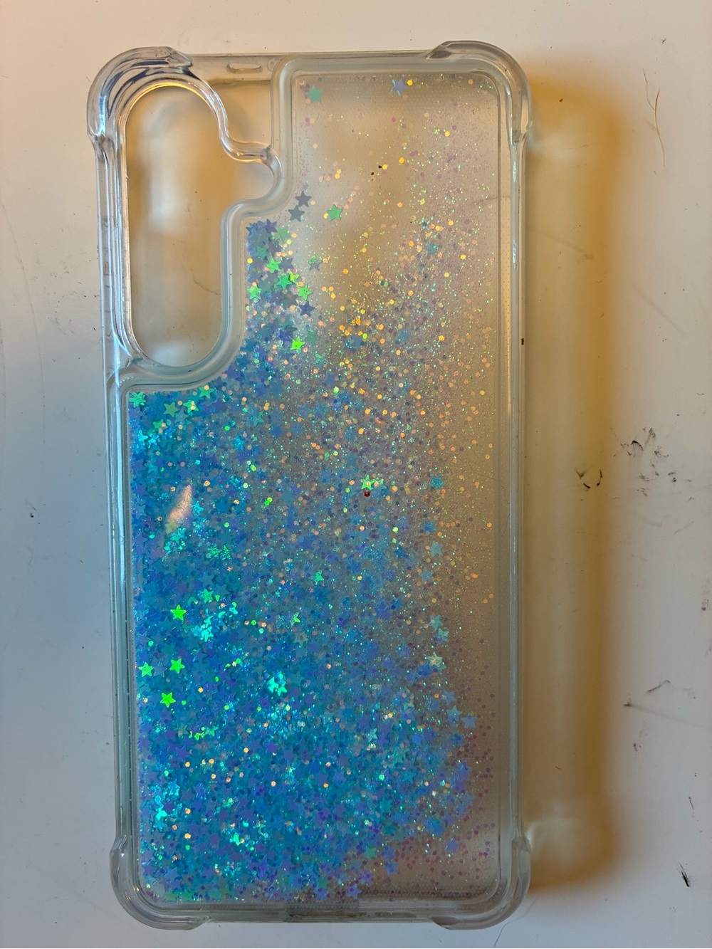 NWOT Samsung 25 FE Clear Glitter Liquid Phone Case. Plastic. BLUE GLITTER! - Picture 4 of 4